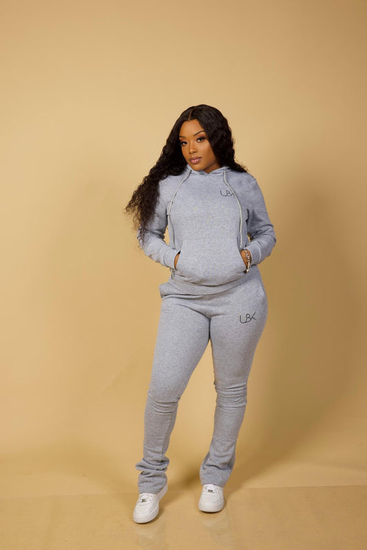 Grey Stacked Sweatpants Set